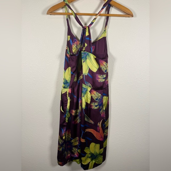 NWT Banana Republic Purple Floral Print Dress, Size 8 Tropical - Picture 7 of 9